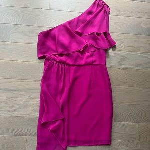 One shoulder pink mini dress